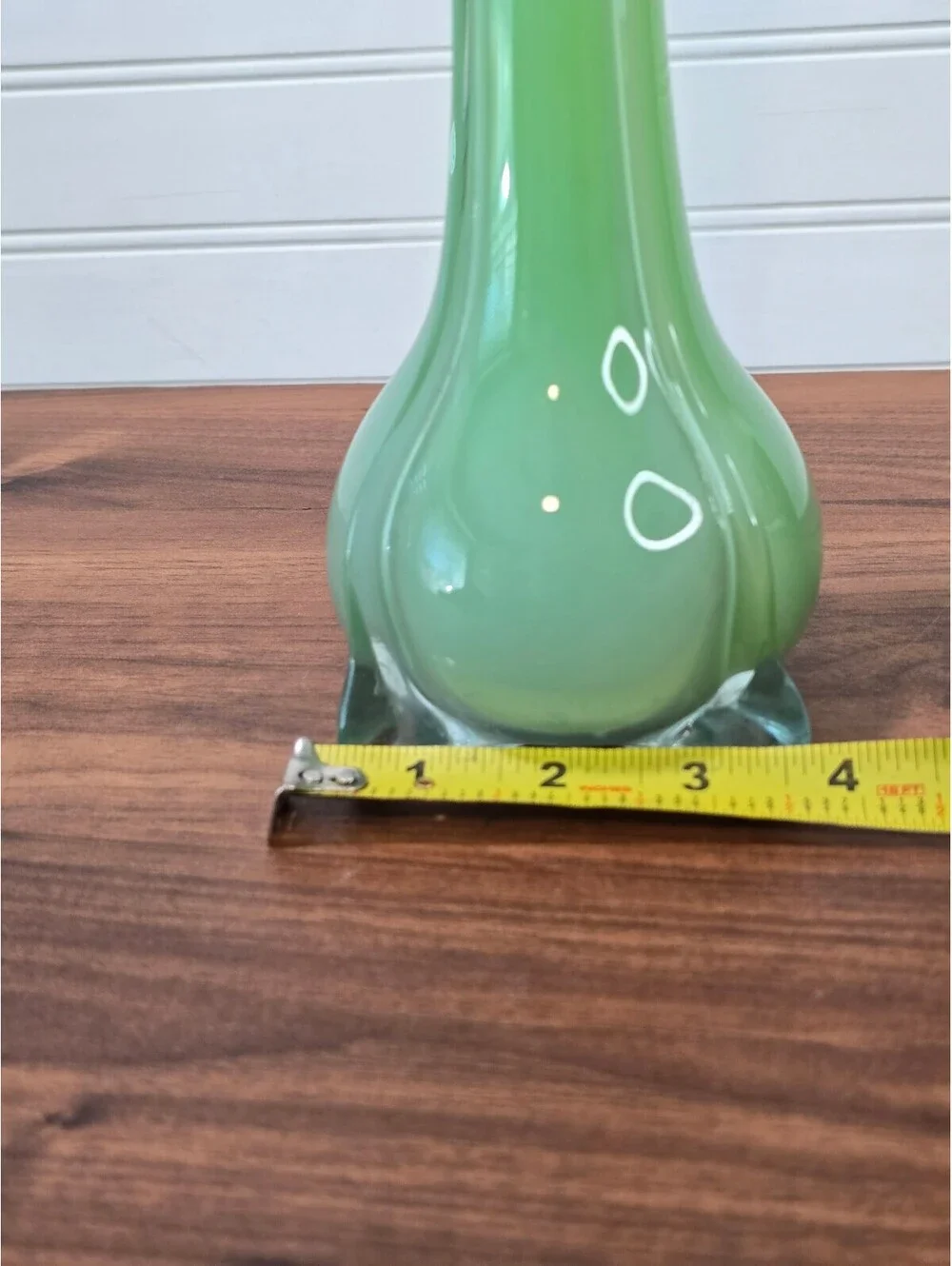 Vintage Green Cased Glass Jack in the Pulpit Vase Mid Century Footed Art Glass